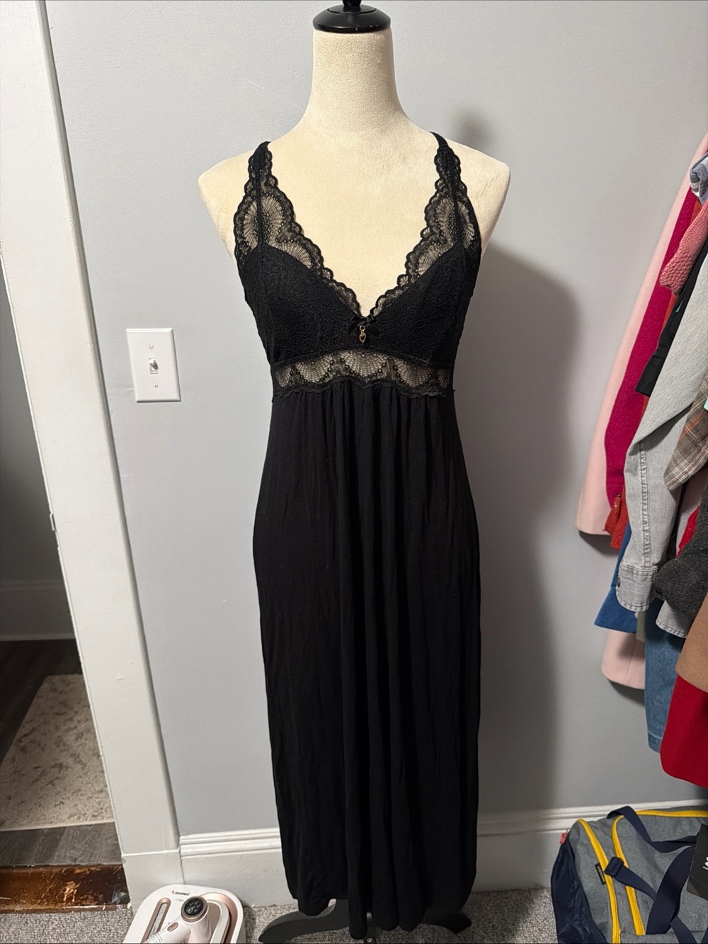 Thalia Sodi Black Lace Trim Maxi Chemise Nightgown